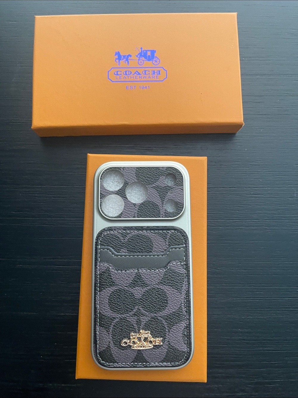 iPhone 17 pro Coach Card Case & Camera Cover in Black and Purple - Picture 2 of 10